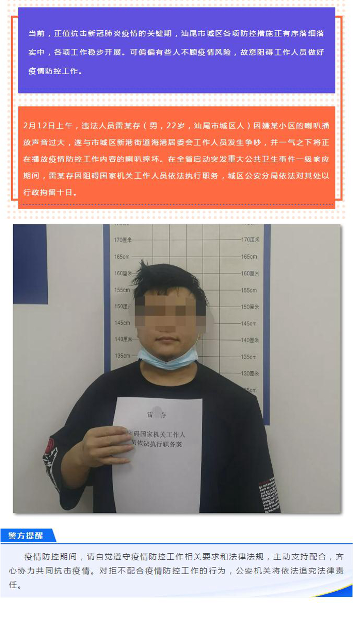 城區(qū)警方依法查處一名疫情期間阻礙執(zhí)行職務(wù)的違法人員.jpg